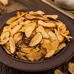 Roasted Garlic Slices. Selective focus.