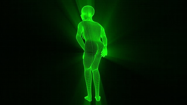 4K Futuristic Wireframe Android AI Shine Woman Sexy Pose Seamless Loop