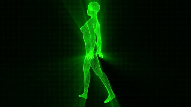 4K Futuristic Wireframe Android AI Shine Woman Sexy Pose Seamless Loop