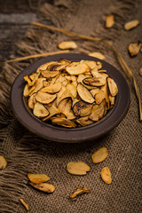 Roasted Garlic Slices. Selective focus.