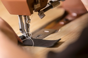 Leather Being Stitched on a Commercial Sewing Machine