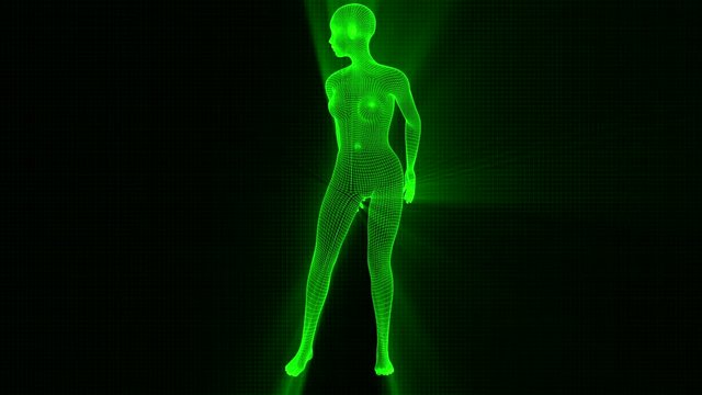 4K Futuristic Wireframe Android AI Shine Woman Sexy Pose Seamless Loop