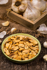Roasted Garlic Slices. Selective focus.
