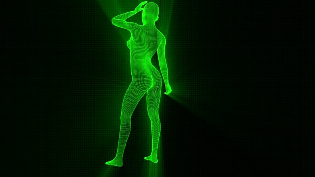 4K Futuristic Wireframe Android AI Shine Woman Sexy Pose Seamless Loop
