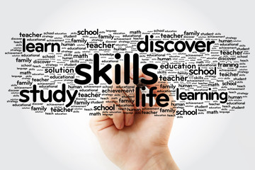 SKILLS word cloud with marker, education concept background