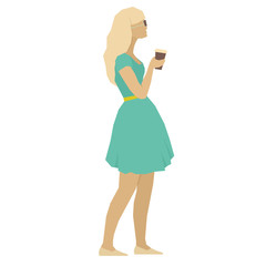 A young woman with a cup of coffee Vector illustration Isolated object