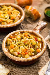 Fall Harvest Homemade Vegetable Soup. Selective focus.