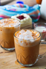 thai tea milkshank sweet drink on the glass for refreshment