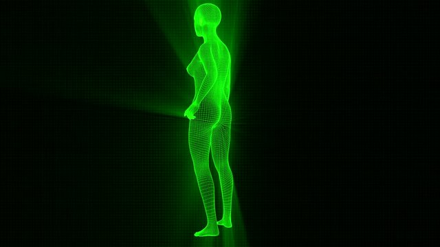4K Futuristic Wireframe Android AI Shine Woman Standing Seamless Loop