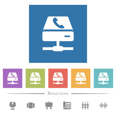 VoIP services flat white icons in square backgrounds