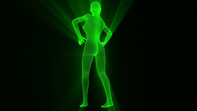 4K Futuristic Wireframe Android AI Shine Woman Standing Confident Seamless Loop