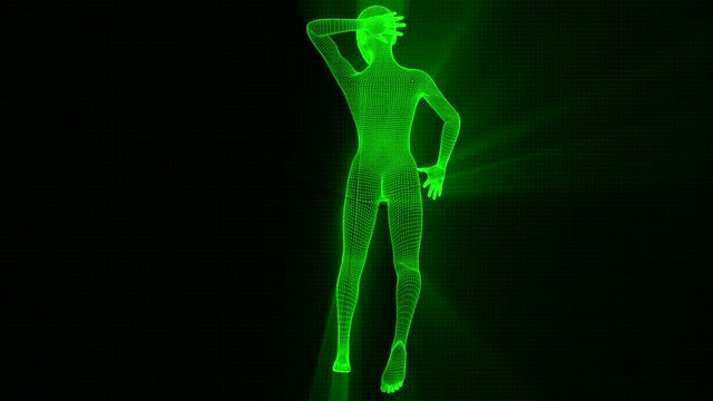 4K Futuristic Wireframe Android AI Shine Woman Standing Sexy Seamless Loop