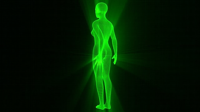 4K Futuristic Wireframe Android AI Shine Woman Standing Straight Seamless Loop