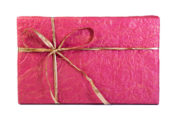 Pink box with a gold tape on the white isolated background