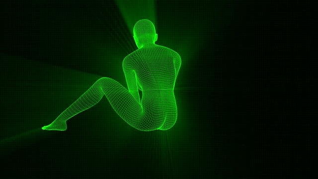 4K Futuristic Wireframe Android AI Shine Woman Stretching Seamless Loop