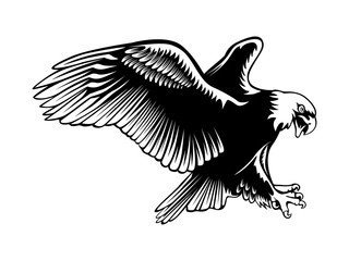 Eagle emblem isolated on white illustration. American eagle. Bird symbol of freedom and independence. Retro color logo of falcon.