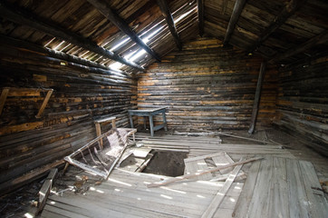 Interior of an abandoned building near Miner's Delight, Wyoming, a former mining boom town
