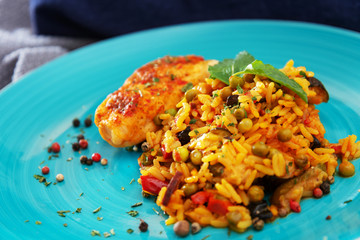 Andalusian fish, saffron rice with vegetables