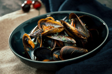 Italian Steamed Mussels cooked in Provencale style