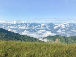 high mountains with blue clound and fog at Chaing mai, Thailand