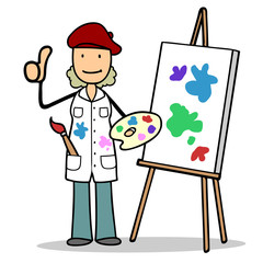 Frau als Malerin und K&uuml;nstlerin h&auml;lt Daumen hoch