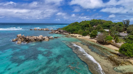 Beautiful beach of Seychelles, aerial view