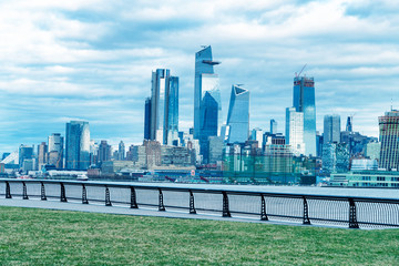 Hudson Yards skyscrapers and Manhattan skyline in New York City as seen from Jersey City