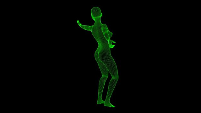 4K Futuristic Wireframe Android AI Woman Playing Tennis Seamless Loop