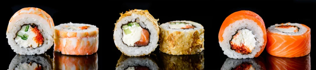 Papier Peint photo Bar à sushi Morceaux de sushi Cuisine japonaise, menu Sushi