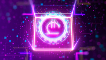 Georgian lari virtual money logo 3d illustration on digital background.