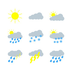 Weather icons set. Flat style. Vector illustration.