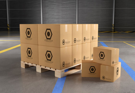 Cardboard Boxes in a Warehouse Mockup