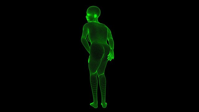 4K Futuristic Wireframe Android AI Woman Sexy Pose Seamless Loop