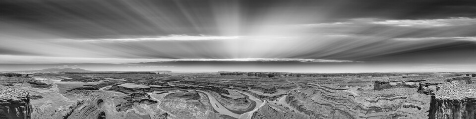 Aerial view of beautiful Dead Horse State Park in Canyonlands at sunset