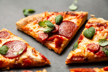Pizza with salami and chorizo