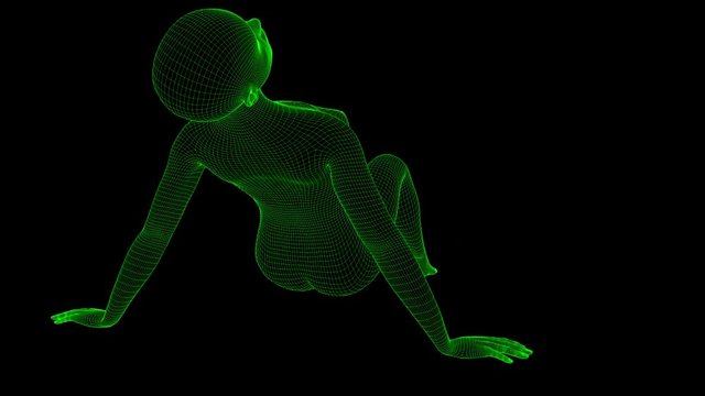 4K Futuristic Wireframe Android AI Woman Sexy Sitting Pose Seamless Loop