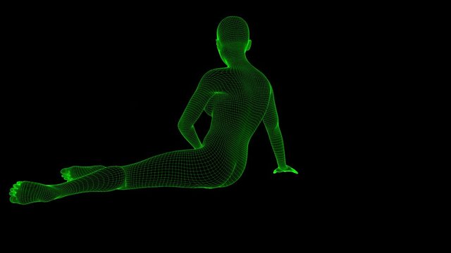 4K Futuristic Wireframe Android AI Woman Sitting Seamless Loop