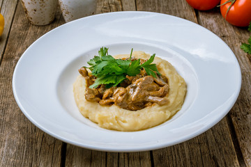 Stroganoff on white plate