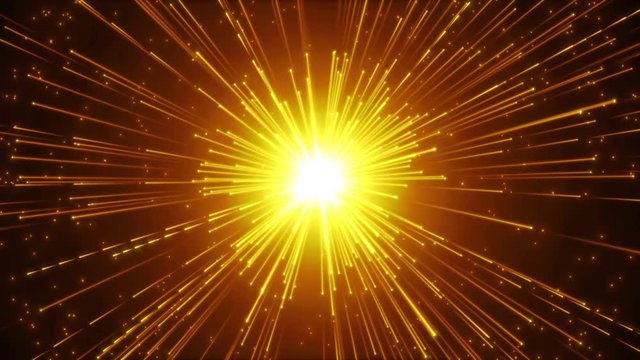 Hyperspace Background With Shining Starburst/ Animation of a colorful abstract hyperspace shining starburst background moving backward, with optical lens flare and light beams