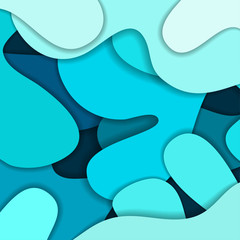 Colored paper waves, abstract, geometric background texture layers of depth in shades of blue. Paper cut style. Vector illustration.