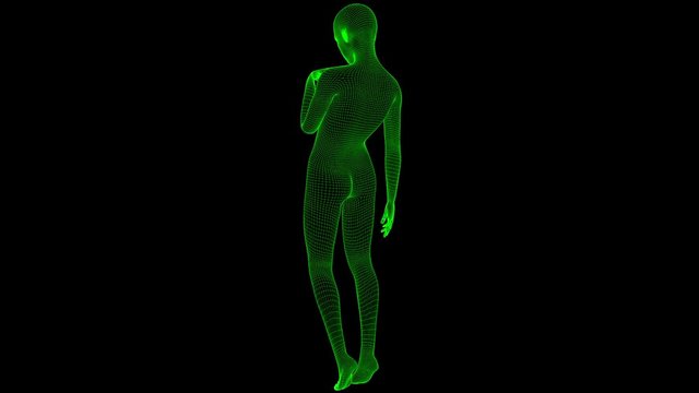 4K Futuristic Wireframe Android AI Woman Standing Shy Seamless Loop
