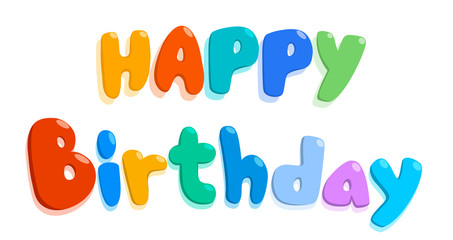 Colored inscription Happy Birthday in cartoon style