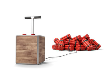3d rendering of tnt dynamite sticks with detonator box isolated on white background. - obrazy, fototapety, plakaty
