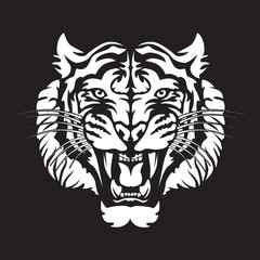 Roaring tiger's head logo isolated on white. Black and white tiger vector illustration