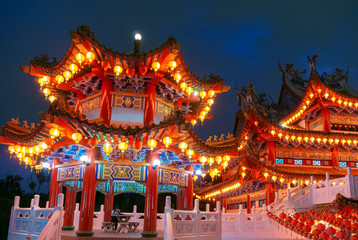 Chinese New Year lanterns decoration in Thean Hou, Buddhist temple landmark in Kuala Lumpur Malaysia