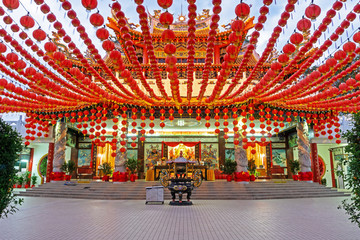 Fototapeta na wymiar Chinese New Year lanterns decoration in Thean Hou, Buddhist temple landmark in Kuala Lumpur Malaysia