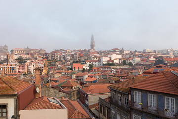Fototapeta na wymiar Old town of Porto at misty morning. Portugal.