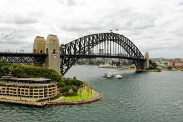 View of the iconic 1932 Sydney Harbor Bridge in Sydney, New South Wales, Australia