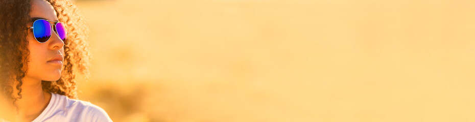 Mixed Race African American Girl Teen Sunglasses Panorama