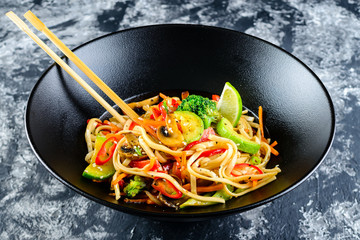 vegetarian Udon noodles with vegetables